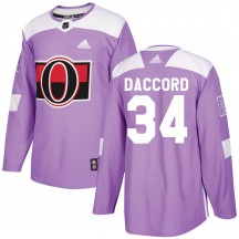 Youth Adidas Ottawa Senators Joey Daccord Purple Fights Cancer Practice Jersey - Authentic