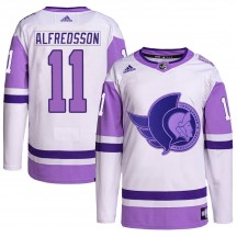 Men's Adidas Ottawa Senators Daniel Alfredsson White/Purple Hockey Fights Cancer Primegreen Jersey - Authentic