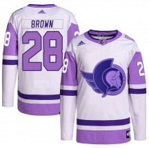 Men's Adidas Ottawa Senators Connor Brown White/Purple Hockey Fights Cancer Primegreen Jersey - Authentic