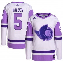 Men's Adidas Ottawa Senators Nick Holden White/Purple Hockey Fights Cancer Primegreen Jersey - Authentic