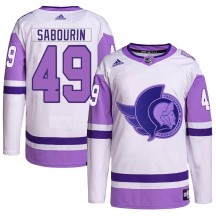Men's Adidas Ottawa Senators Scott Sabourin White/Purple Hockey Fights Cancer Primegreen Jersey - Authentic