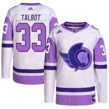 Men's Adidas Ottawa Senators Cam Talbot White/Purple Hockey Fights Cancer Primegreen Jersey - Authentic