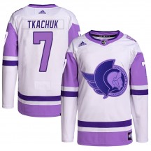 Men's Adidas Ottawa Senators Brady Tkachuk White/Purple Hockey Fights Cancer Primegreen Jersey - Authentic