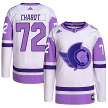 Youth Adidas Ottawa Senators Thomas Chabot White/Purple Hockey Fights Cancer Primegreen Jersey - Authentic