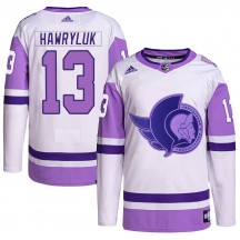 Youth Adidas Ottawa Senators Jayce Hawryluk White/Purple Hockey Fights Cancer Primegreen Jersey - Authentic