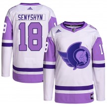 Youth Adidas Ottawa Senators Zach Senyshyn White/Purple Hockey Fights Cancer Primegreen Jersey - Authentic