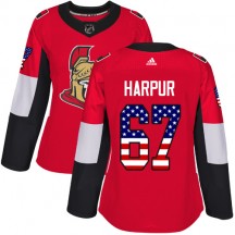 Women's Adidas Ottawa Senators Ben Harpur Red USA Flag Fashion Jersey - Authentic