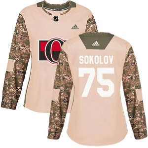 Women's Adidas Ottawa Senators Egor Sokolov Camo Veterans Day Practice Jersey - Authentic