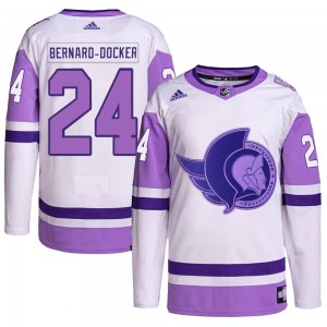 Men's Adidas Ottawa Senators Jacob Bernard-Docker White/Purple Hockey Fights Cancer Primegreen Jersey - Authentic