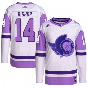 Men's Adidas Ottawa Senators Clark Bishop White/Purple Hockey Fights Cancer Primegreen Jersey - Authentic