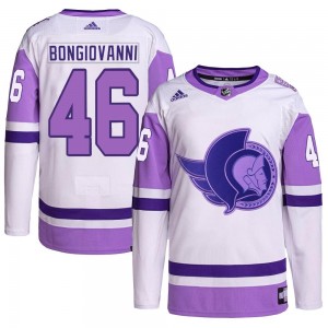 Men's Adidas Ottawa Senators Wyatt Bongiovanni White/Purple Hockey Fights Cancer Primegreen Jersey - Authentic
