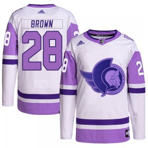 Men's Adidas Ottawa Senators Connor Brown White/Purple Hockey Fights Cancer Primegreen Jersey - Authentic