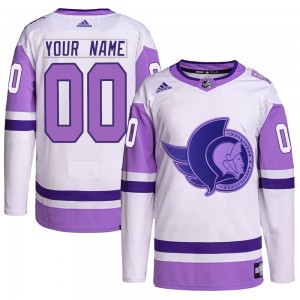 Men's Adidas Ottawa Senators Custom White/Purple Custom Hockey Fights Cancer Primegreen Jersey - Authentic