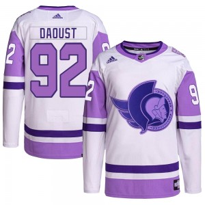 Men's Adidas Ottawa Senators Philippe Daoust White/Purple Hockey Fights Cancer Primegreen Jersey - Authentic