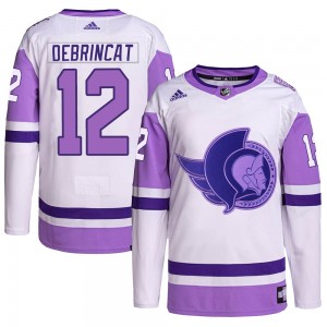 Men's Adidas Ottawa Senators Alex DeBrincat White/Purple Hockey Fights Cancer Primegreen Jersey - Authentic