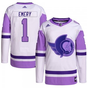 Men's Adidas Ottawa Senators Ray Emery White/Purple Hockey Fights Cancer Primegreen Jersey - Authentic