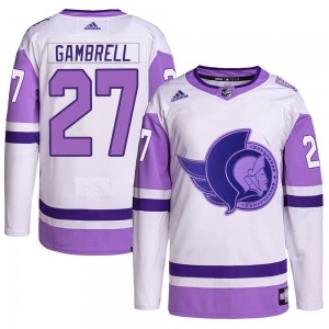 Men's Adidas Ottawa Senators Dylan Gambrell White/Purple Hockey Fights Cancer Primegreen Jersey - Authentic
