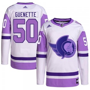 Men's Adidas Ottawa Senators Maxence Guenette White/Purple Hockey Fights Cancer Primegreen Jersey - Authentic