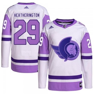 Men's Adidas Ottawa Senators Dillon Heatherington White/Purple Hockey Fights Cancer Primegreen Jersey - Authentic