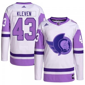 Men's Adidas Ottawa Senators Tyler Kleven White/Purple Hockey Fights Cancer Primegreen Jersey - Authentic