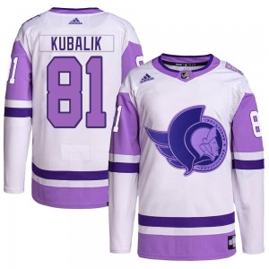 Men's Adidas Ottawa Senators Dominik Kubalik White/Purple Hockey Fights Cancer Primegreen Jersey - Authentic