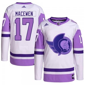 Men's Adidas Ottawa Senators Zack MacEwen White/Purple Hockey Fights Cancer Primegreen Jersey - Authentic