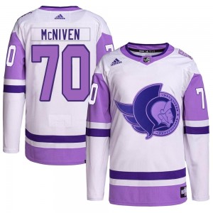 Men's Adidas Ottawa Senators Michael McNiven White/Purple Hockey Fights Cancer Primegreen Jersey - Authentic