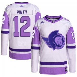 Men's Adidas Ottawa Senators Shane Pinto White/Purple Hockey Fights Cancer Primegreen Jersey - Authentic