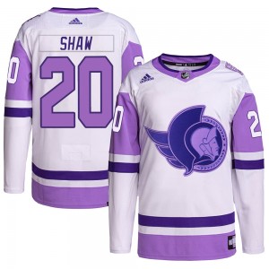 Men's Adidas Ottawa Senators Logan Shaw White/Purple Hockey Fights Cancer Primegreen Jersey - Authentic