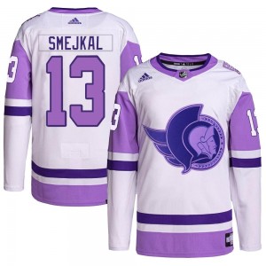 Men's Adidas Ottawa Senators Jiri Smejkal White/Purple Hockey Fights Cancer Primegreen Jersey - Authentic
