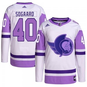 Men's Adidas Ottawa Senators Mads Sogaard White/Purple Hockey Fights Cancer Primegreen Jersey - Authentic
