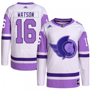 Men's Adidas Ottawa Senators Austin Watson White/Purple Hockey Fights Cancer Primegreen Jersey - Authentic