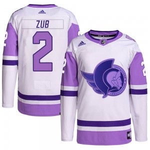 Men's Adidas Ottawa Senators Artem Zub White/Purple Hockey Fights Cancer Primegreen Jersey - Authentic