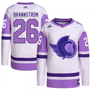 Youth Adidas Ottawa Senators Erik Brannstrom White/Purple Hockey Fights Cancer Primegreen Jersey - Authentic