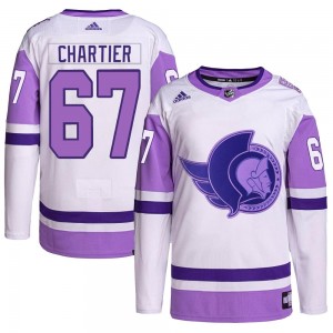Youth Adidas Ottawa Senators Rourke Chartier White/Purple Hockey Fights Cancer Primegreen Jersey - Authentic