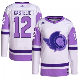 Youth Adidas Ottawa Senators Mark Kastelic White/Purple Hockey Fights Cancer Primegreen Jersey - Authentic