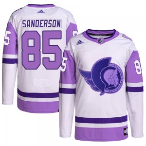 Youth Adidas Ottawa Senators Jake Sanderson White/Purple Hockey Fights Cancer Primegreen Jersey - Authentic