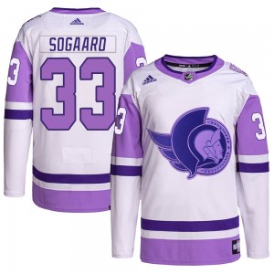 Youth Adidas Ottawa Senators Mads Sogaard White/Purple Hockey Fights Cancer Primegreen Jersey - Authentic