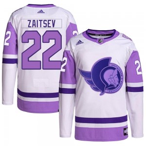 Youth Adidas Ottawa Senators Nikita Zaitsev White/Purple Hockey Fights Cancer Primegreen Jersey - Authentic